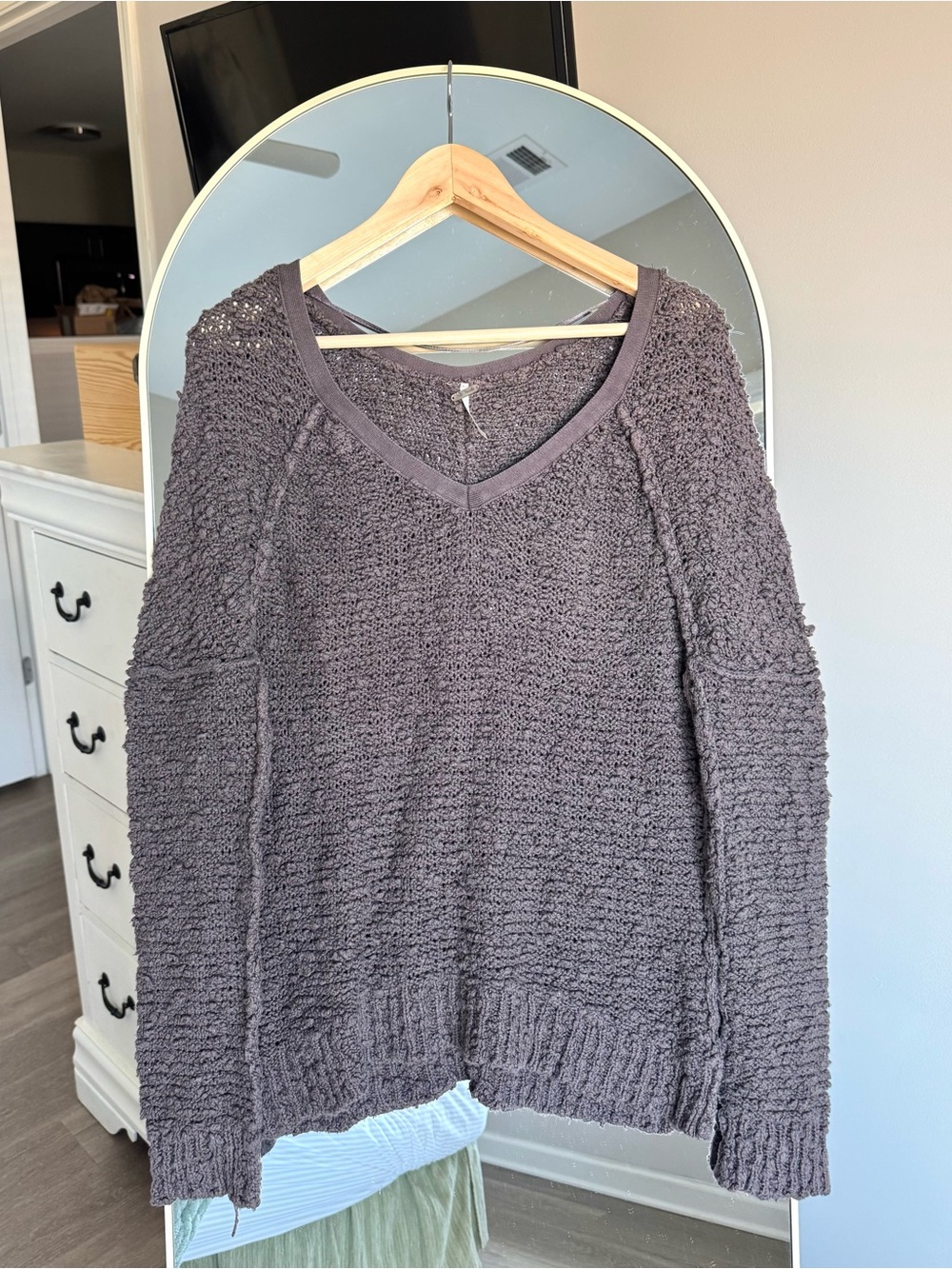 Free People Songbird Boucle Oversized Slouchy V-Neck Textured Sweater